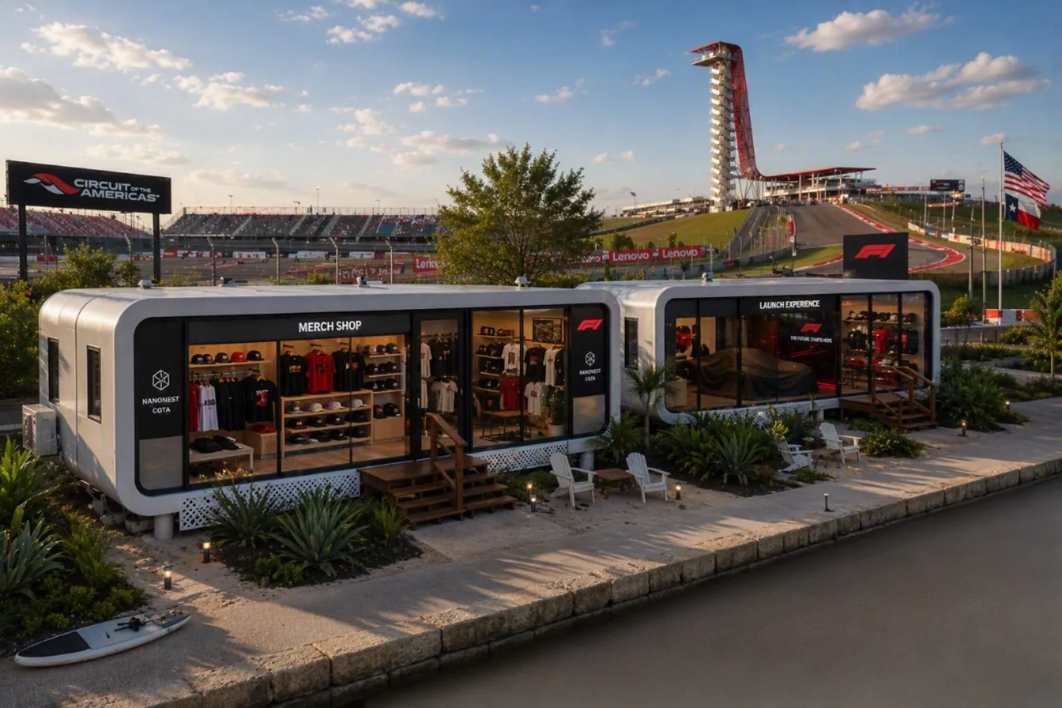 NanoNest units activated at Circuit of the Americas as a merch shop and vehicle launch experience