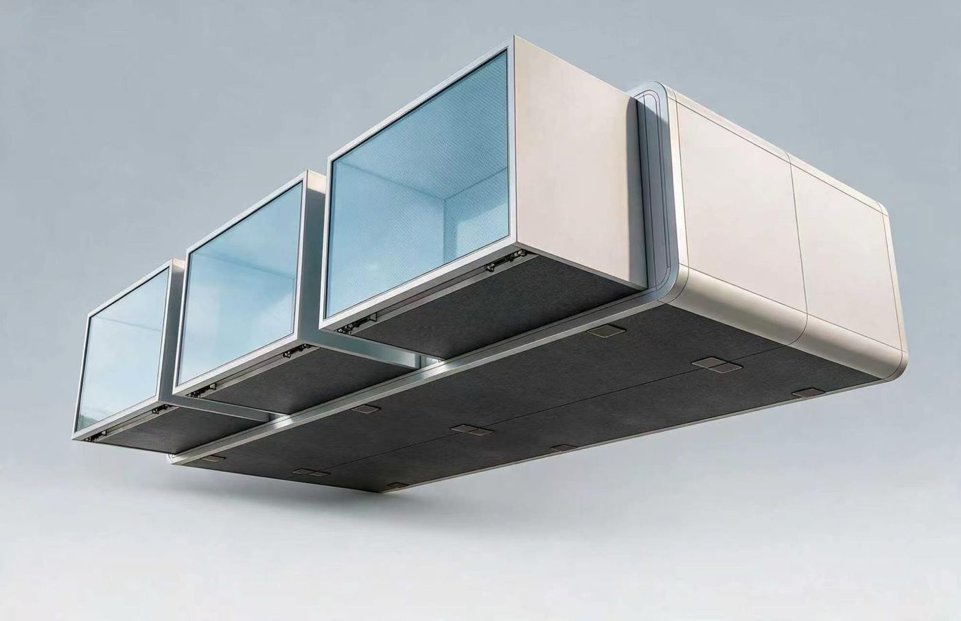Concept rendering of DarX from below, showing the extended rooms and the underside of the body