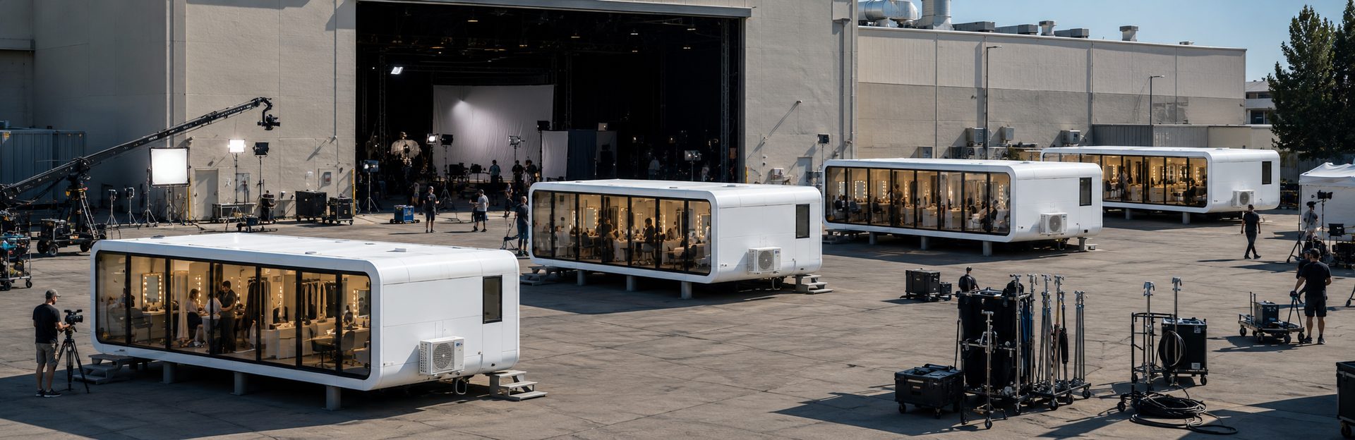 NanoNest modular talent and makeup units outside a soundstage