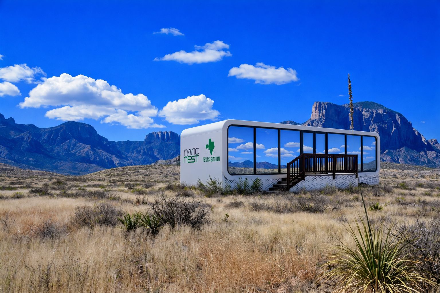 NanoNest Texas Edition on open West Texas ranch land under a blue sky