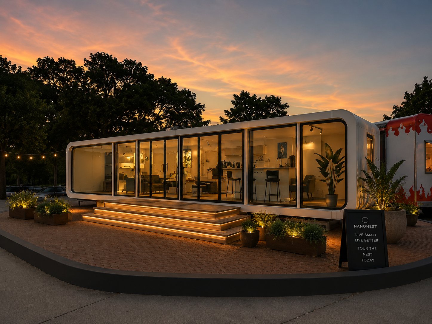 NanoNest at sunset — Austin Texas showroom