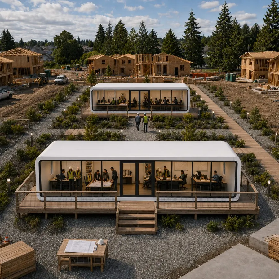 Two NanoNest modular site offices at an active housing development
